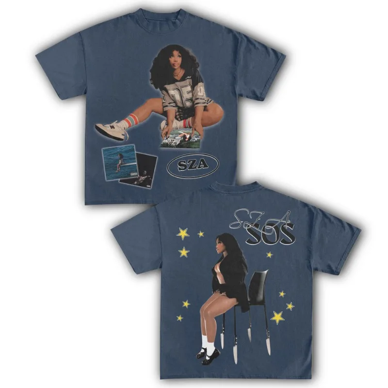 SZA SOS Singer Music Collection Cotton T-shirt Women Unisex Fans Essentials Short Sleeve Retro Tops Summer Vintage Print Tees