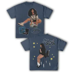 SZA SOS Singer Music Collection Cotton T-shirt Women Unisex Fans Essentials Short Sleeve Retro Tops Summer Vintage Print Tees