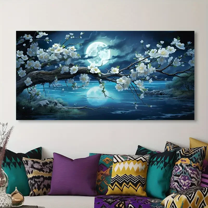Large Size Moon Blooming Trees Diamond Painting Full Square Round Moonlight Flowers Diamond Mosaic DIY Jewelry Cross Stitch