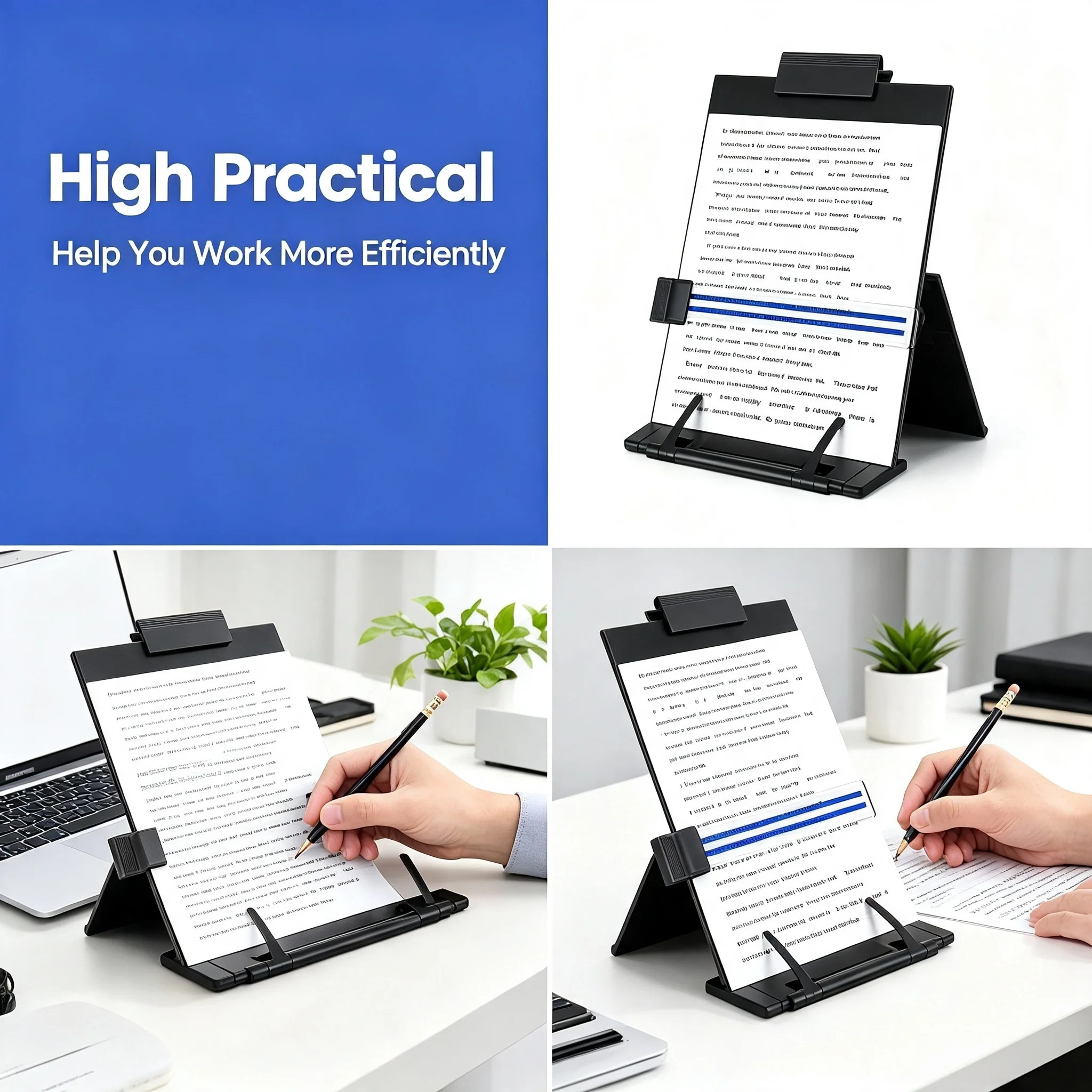 7 Adjustable Positions Desktop Document Reading Stand | Black Metal Office Paper Holder with Clip & Cable Guide