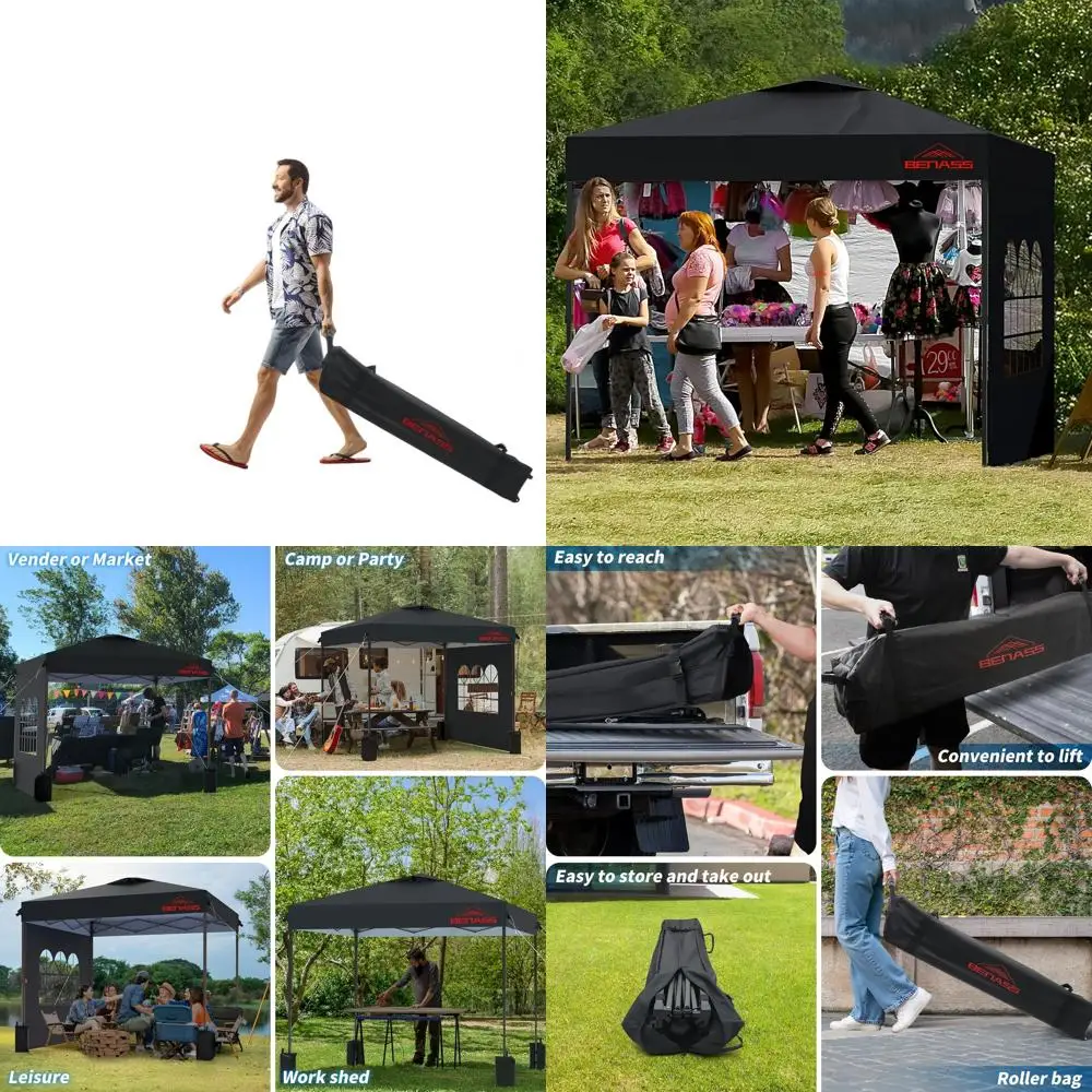 

10x10 Pop-Up Canopy with Sides, Lightweight, Easy Setup Tent for Outdoor Events, Heavy-Duty Shelter, Black