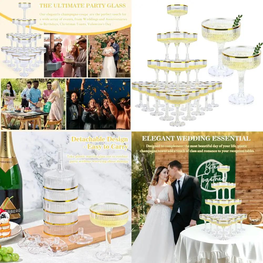 

Набор из 48 прозрачных пластиковых бокалов для шампанского с золотой каймой для свадеб и вечеринок (200 мл)