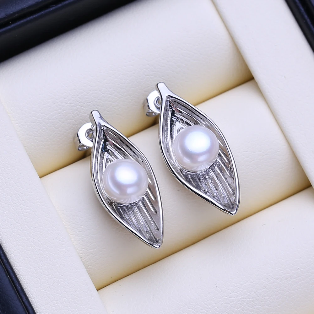 FENASY natural freshwater pearl stud earrings for women gift box 925 sterling silver earrings wedding engagement jewelry