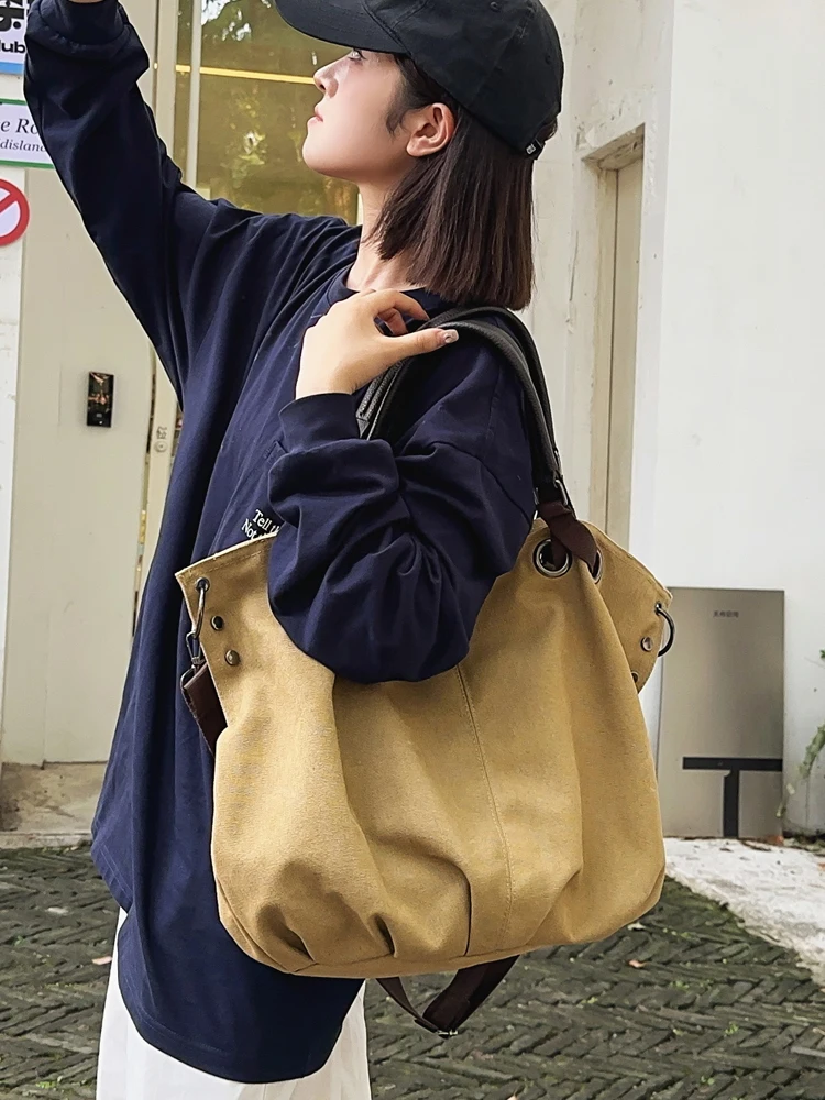 

Retro Canvas oulder Bag Commuter Tote Crossbody Bag ex Faionable WISDORA Brand Soft Handle Korean Sle Polyester