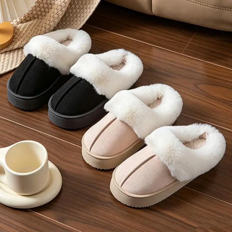 Flauschige Pelz-Mules mit dicker Sohle für Damen, Winter 2026, warme kurze Plüsch-Outdoor-Hausschuhe, Marken-Wildleder-Baumwollschuhe für Damen – Detail 8