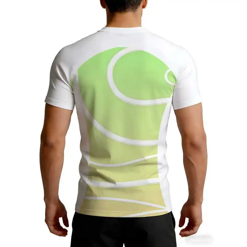 Athletic Men's Functional Workout T shirt Green Yellow Gradient Print Quick Drying Breathable High Elasticity Gym Top For Weight