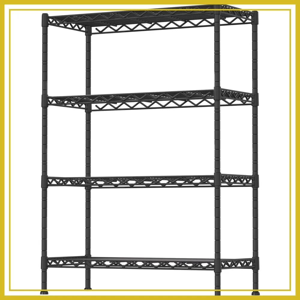 

4-Shelf Adjustable Heavy Duty Storage Shelving Unit, Metal Organizer Wire Rack for Laundry Bathroom Kitchen Pantry Closet, Black