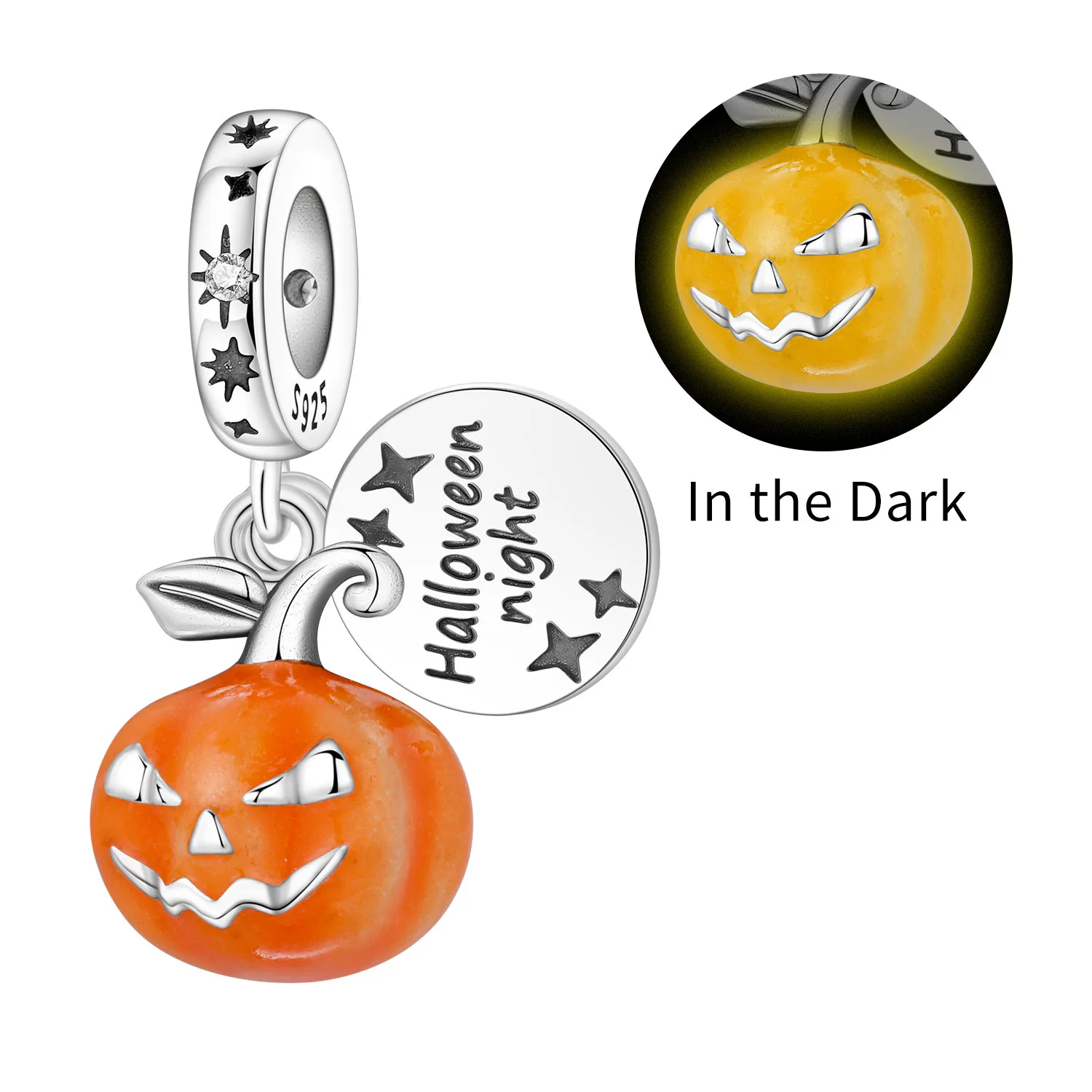 

Orstarry стерлингового серебра 925 пробы тыква светящийся кулон бусины оригинальный браслет очаровательные ювелирные изделия вечерние DIY модные подарки