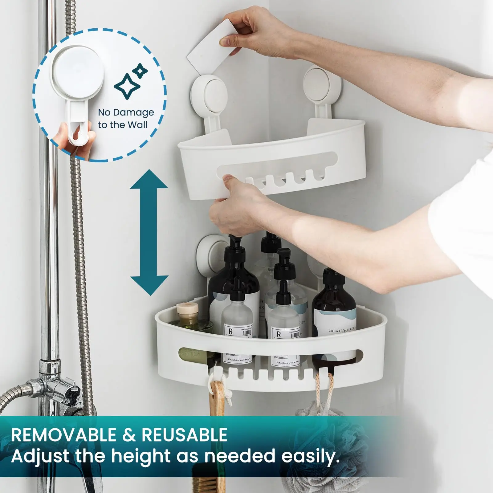 

Corner Shower Caddy Suction Cup No-Drilling Removable Shower Shelf Waterproof Rustproof Shower Caddy Basket Organizer Suction