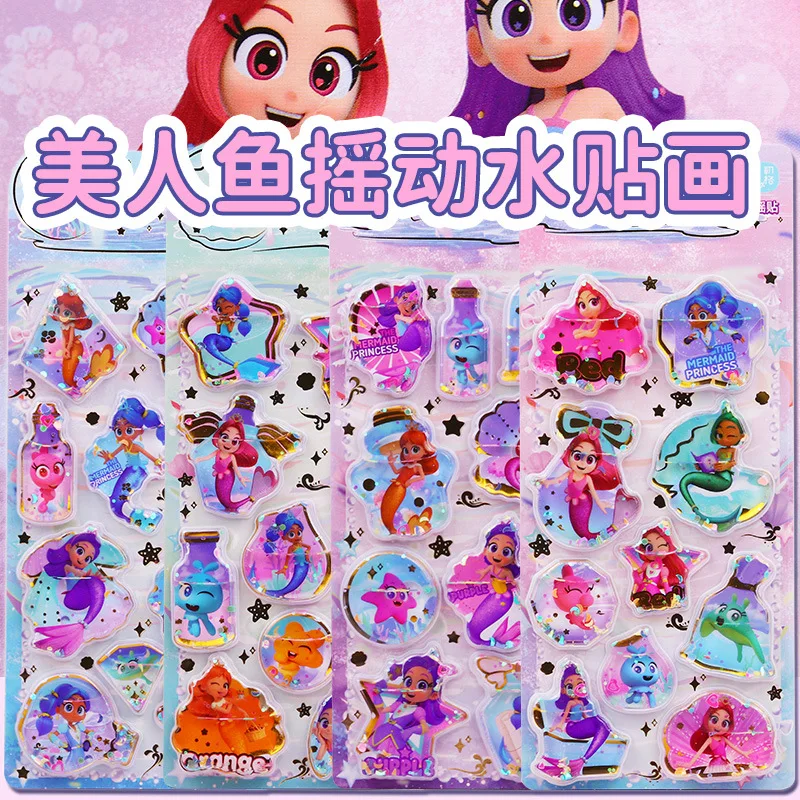 

4pcs Kawaii Mermaid 3d Shake Sticker Cute Diy Mobile Case Decorative Sticker Student Stationery Handbook Stickers