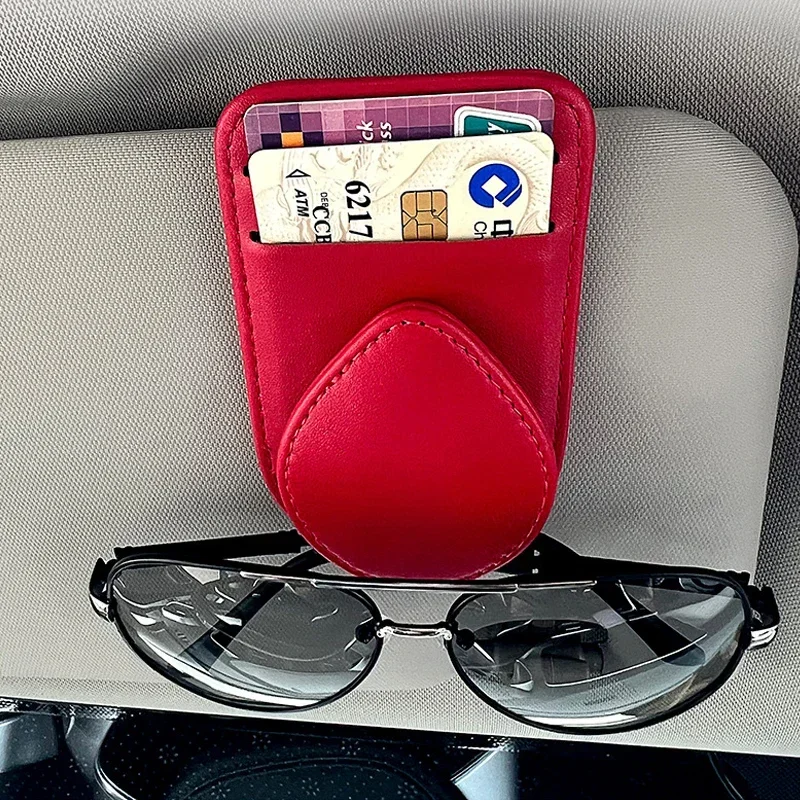 Leather Car Sun Visor Glasses Case Holder Sunglasses Clip Mount Multifunction Portable Storage Auto Interior Accessories Women