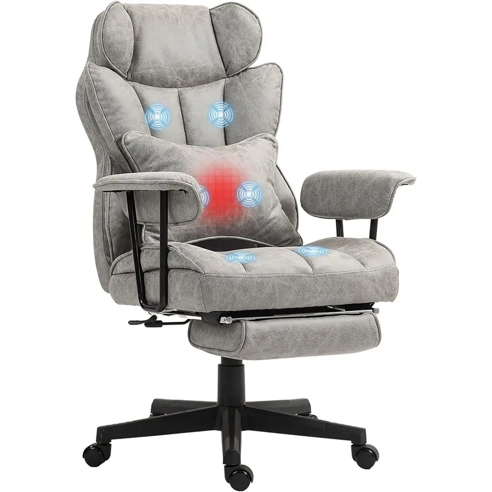 

Heated Ergonomic Big and Tall Office Chair with 6 Vibration Points, Footrest, and Lumbar Support, Gray Microfiber Reclining Desk