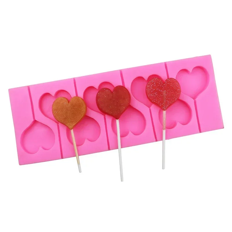 8-Hole Heart Shape Silicone Lollipops Chocolate Mold Candy Cake Baking Mould Pastry Bakeware Cake Decorating Tools Soap Forms