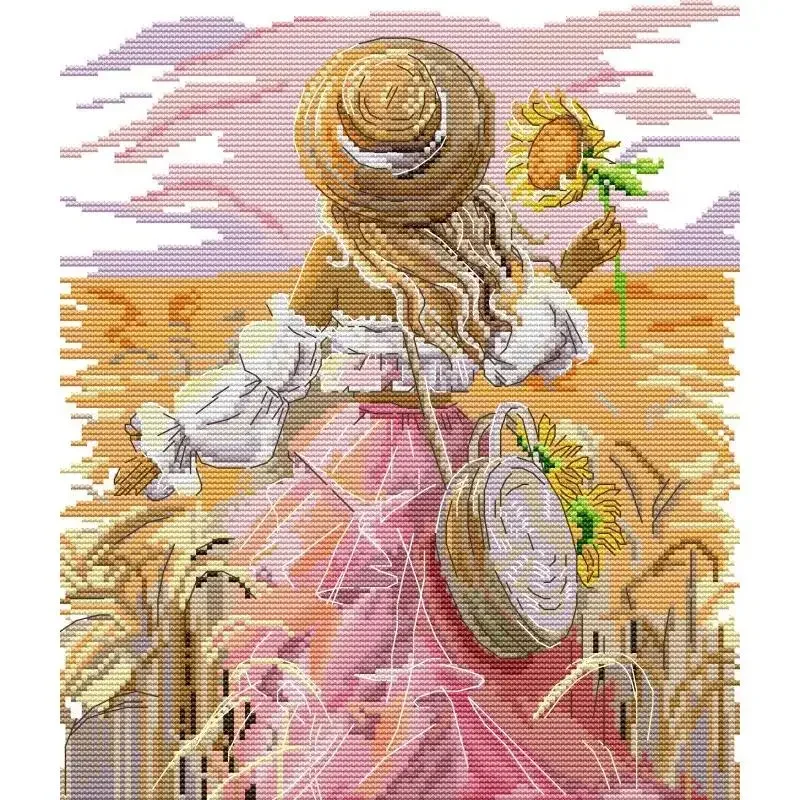 Girl's Back View Series DIY Character Pattern Cross Stitch Kit 14 16 11CT White Canvas Stamped Fabric Needlework Embroidery Kits