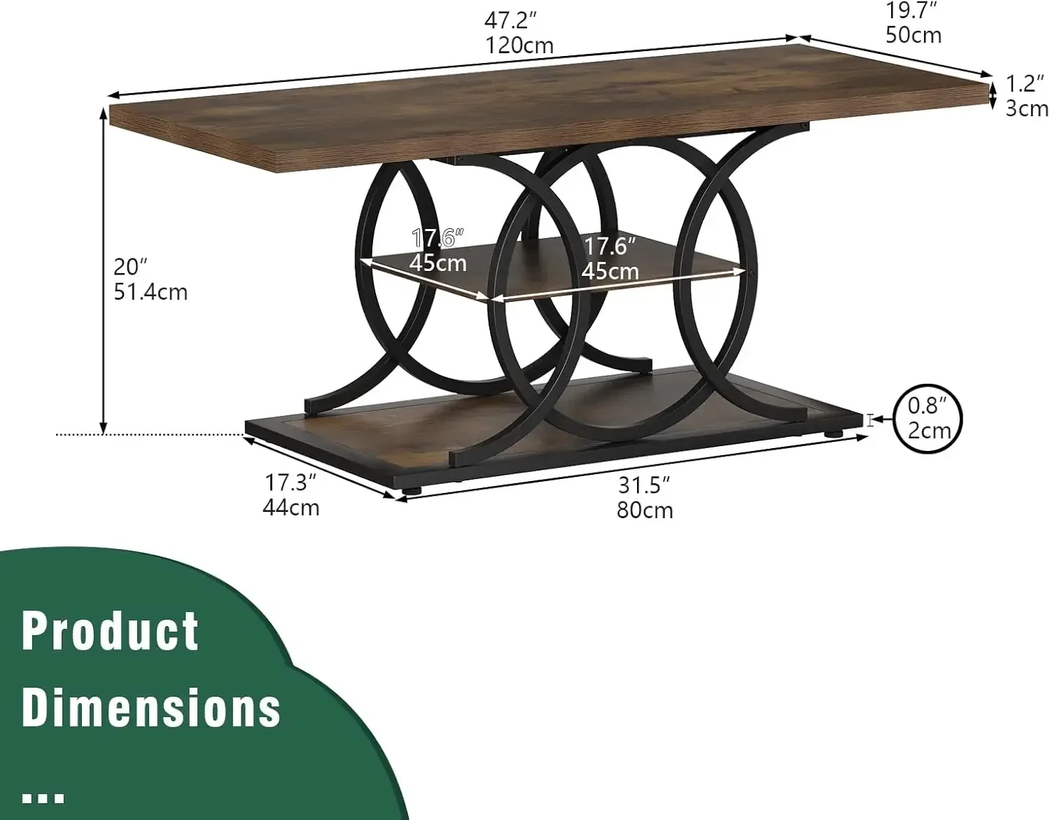 Rustic Coffee Table with Storage Industrial 3 Tier Center Living Room Table Farmhouse Wooden