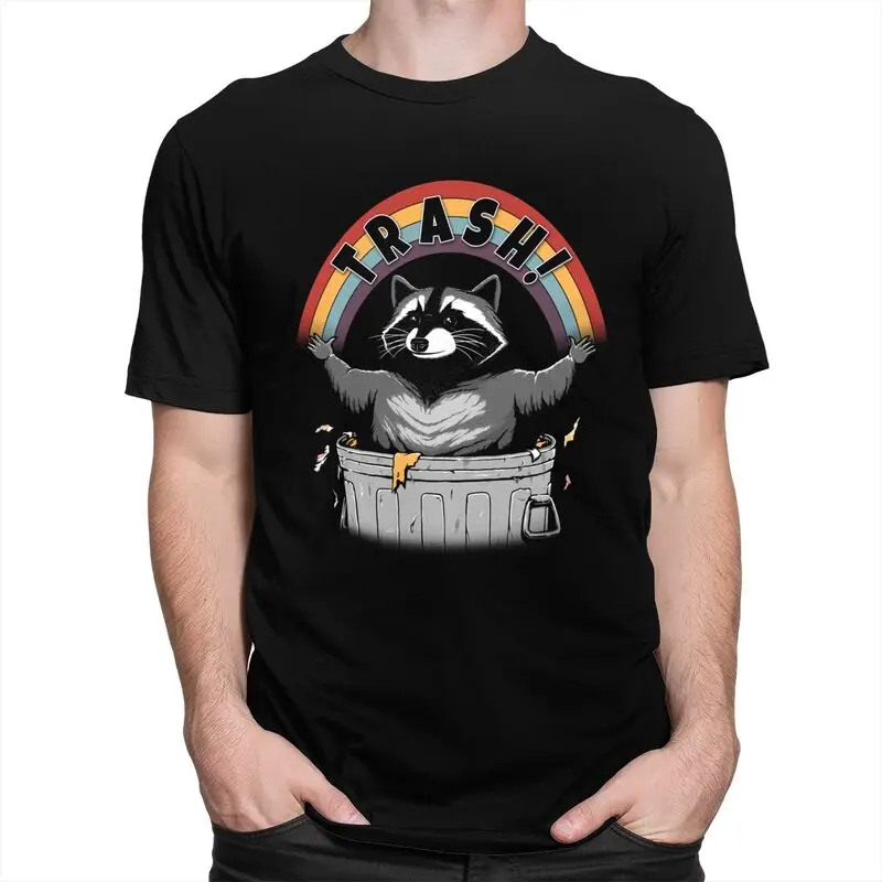 Custom Retro Live Fast Eat Trash Raccoon T Shirts for Men Pure Cotton Tees Racoon Panda Tshirts Short Sleeve Fashion T-shirt