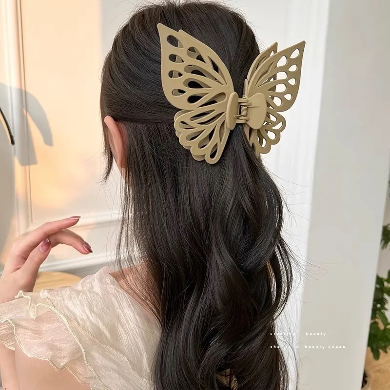 Elegant Butterfly Hair Claw for Women Solid Color Acrylic Shark Clip Large Frosted ack Head Styling Hairpin Hair Accessories