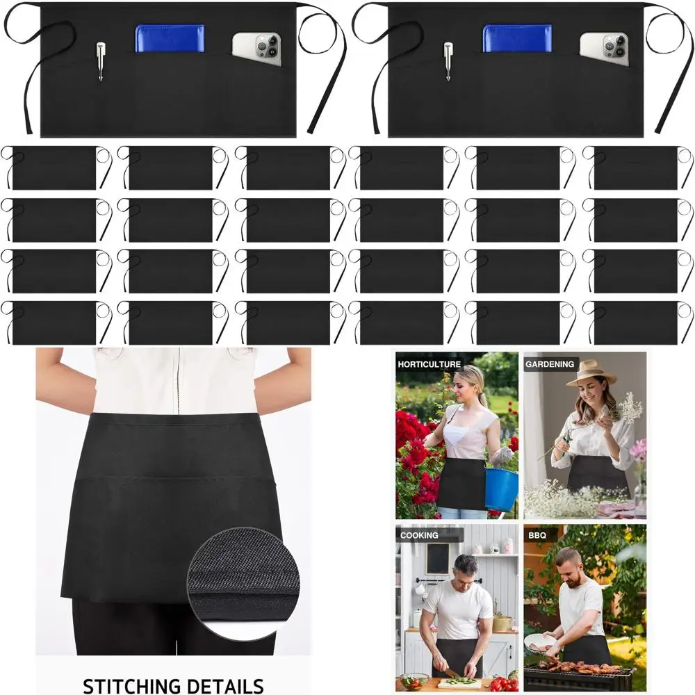 

Black 11.5 Water-Resistant 12-Pocket Server Apron for Waitstaff