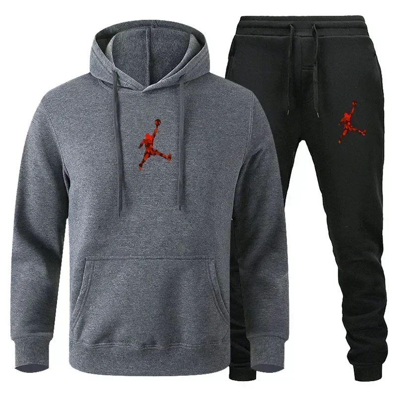 2024 autumn and winter men and women can pullover hoodie + jogging pants two-piece set hip hop suit esc