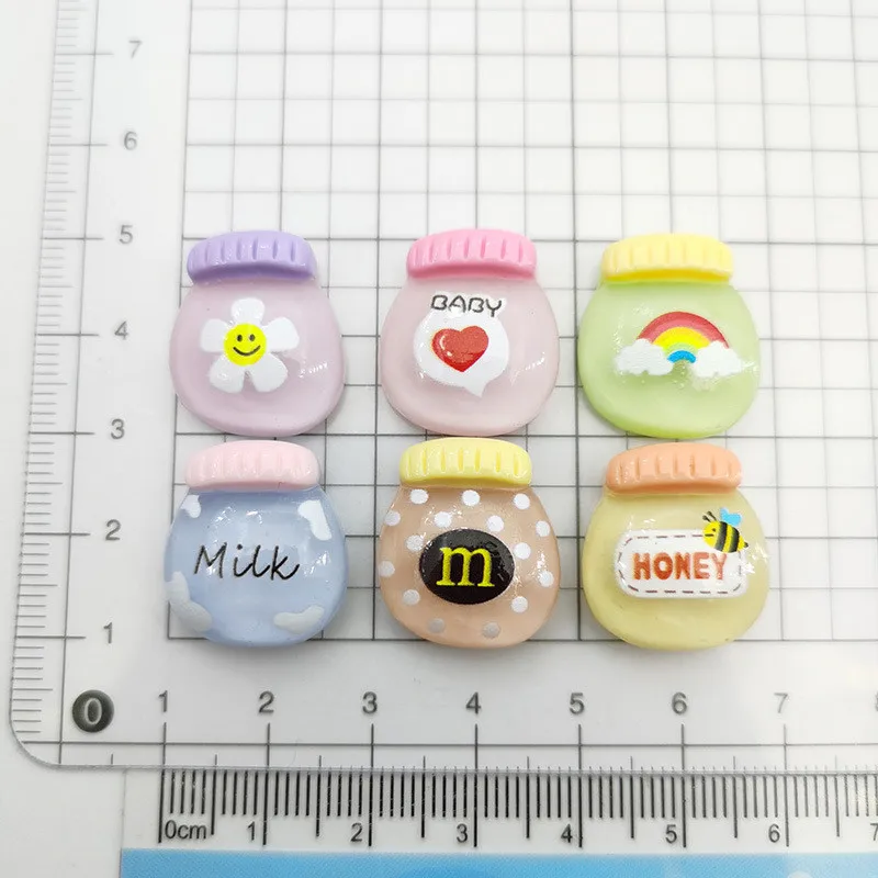 10Pcs Kawaii Cartoon Honey Pot Resin DIY Shoes Icebox Barrette Mobile Phone Case Scrapbook Cream Glue Flat Back Resin