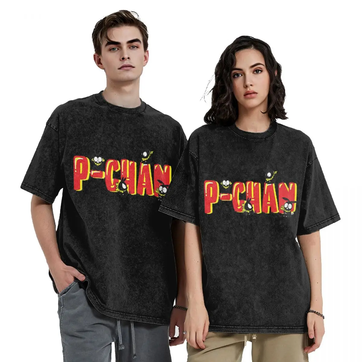 

P Chan Ranma Hip Hop Short Sleeve T-Shirts Washed Tops Tees Streetwear T Shirt Cotton for Men Women