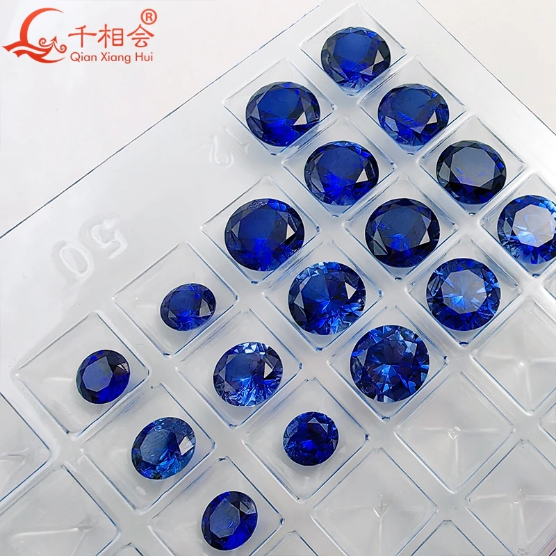 0.8mm -2.9mm melee royal blue lab created sapphire round shape diamond cut including minor cracks inclusions loose gem stone