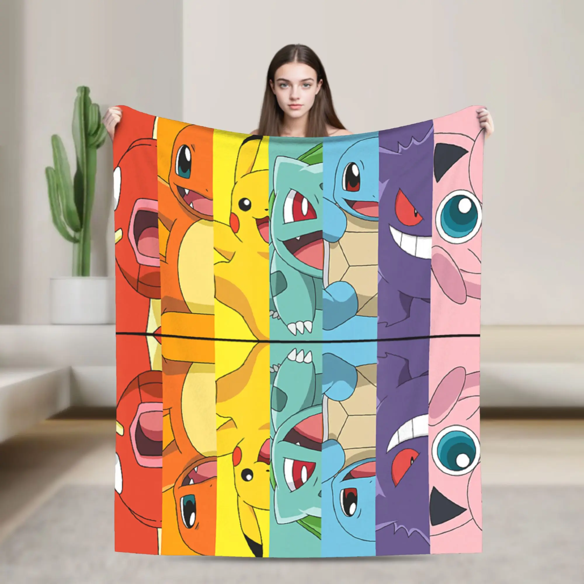 Group Shot Poke Portrait Rainbow Flannel Blanket Spring  Warm Soft Throw Blanket for Boy Girl Bedroom Bedspread Sofa Bed Cover