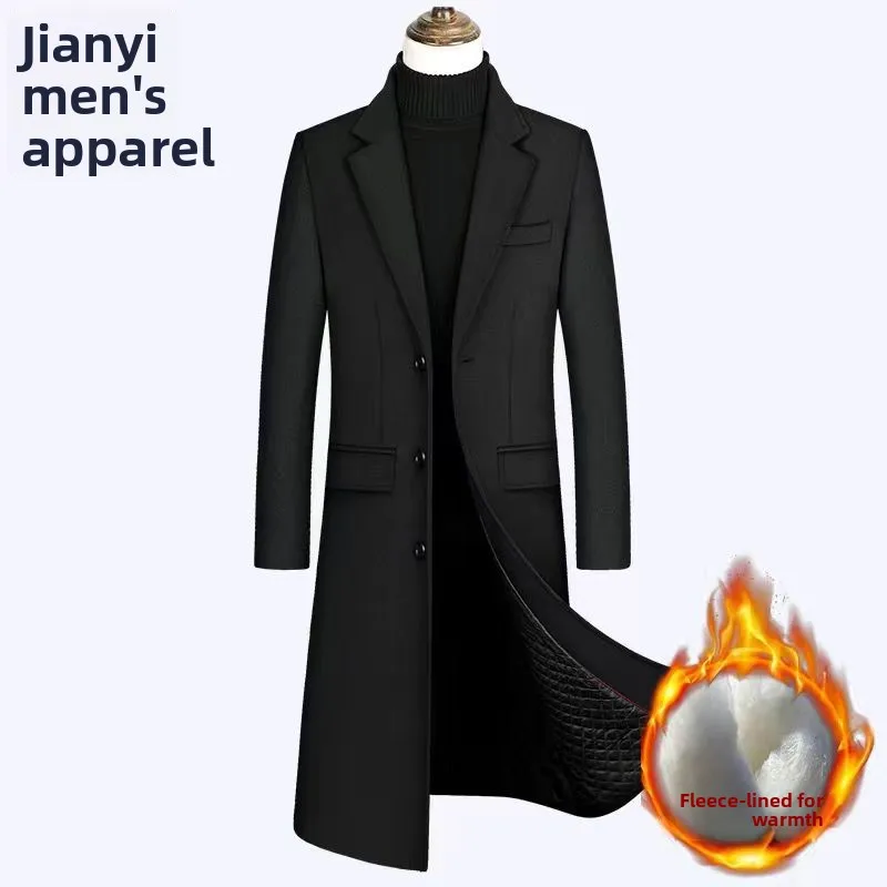 

Men's Ultra-Long Woolen Coat Thiened Autumn Winter Sle Windbreaker Jaet Stand Fit Single Button Closure Travel Suitable