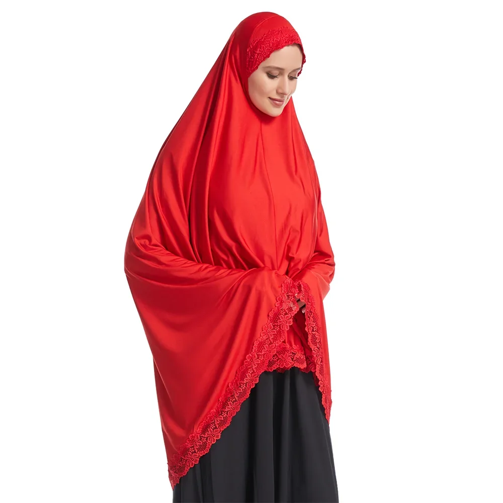 Lace Khimar Large Hijab Muslim Women Long Scarf Overhead Burqa Islamic Prayer Garment Arabic Niqab Nikab Headdress Abaya Scarves