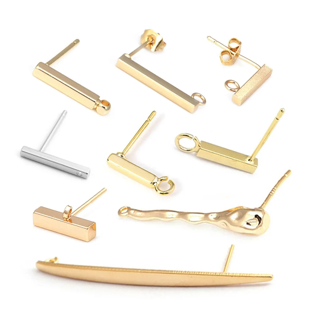 

18K Gold Color Brass Cube Cuboid Rod Rope Knot Stud Earrings Jewelry Making High Quality Diy Findings Accessories