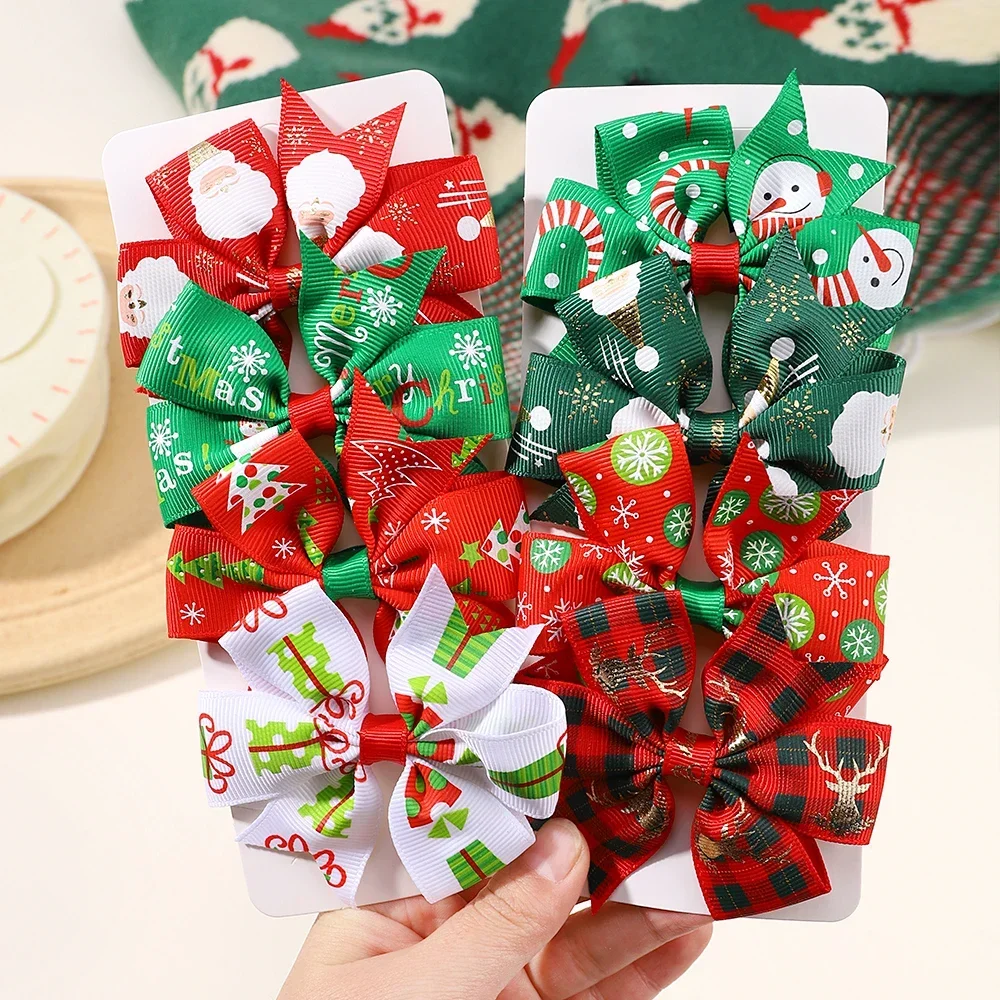 

4Pcs/set Christmas Ribbon Bows Hair Clips for Girls Kids Festive Bowknot Hairpin Party Headwear Hair Accessories Gift