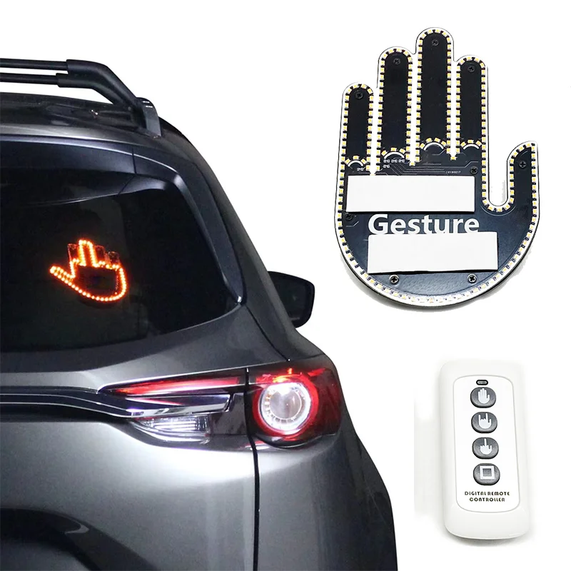 

New LED illuminated gesture light Car rear windshield indicator light Remote control sign language lamp Car decorative lights