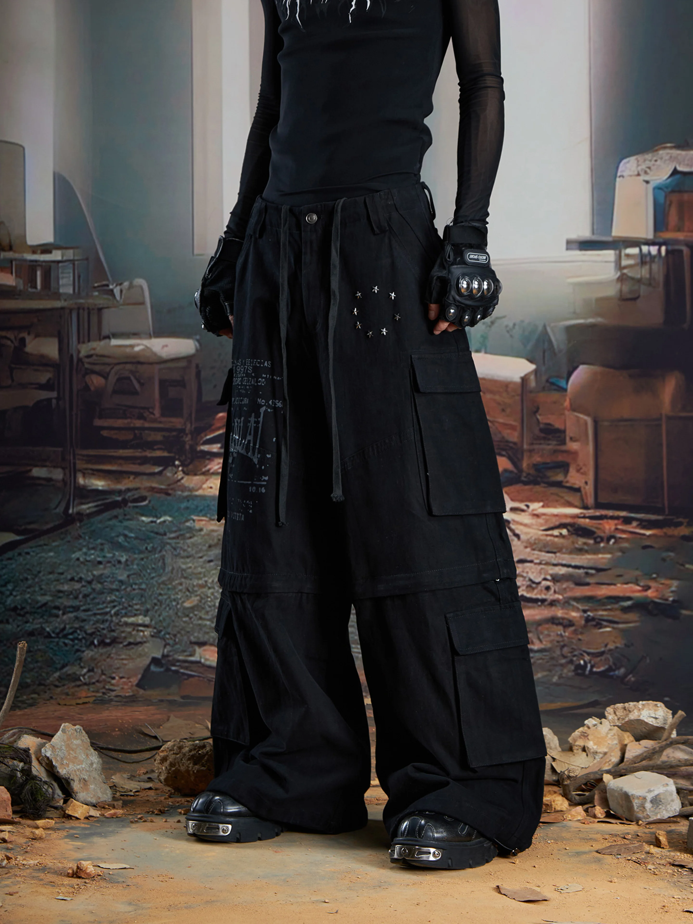 Special-Interest Design Trousers Detachable Loose Straight Multi-Pocket Workwear Jeans Casual Pants Men and Women Fashion