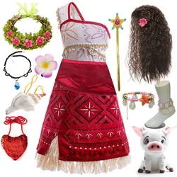 Summer One-shoulder Strap Moana Movie Moana 2 Same Style Girls Cosplay Princess Classic Hot Clothes + Garments Accessories Set
