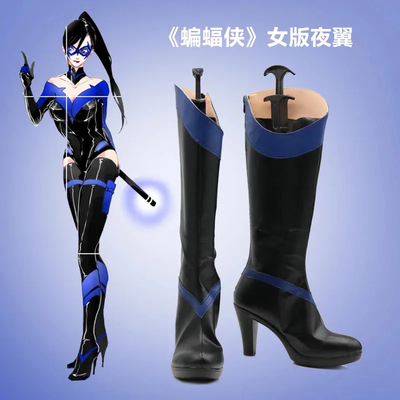 

Female Nightwing Cosplay Costume Shoes Carnival Halloween Handmade Faux Leather Boots yi;4