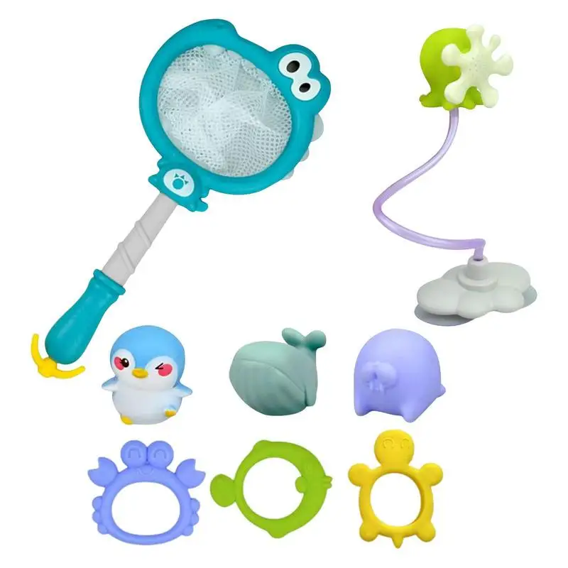 

Kids Bath Toys 4 In 1 Squirting Fishing Toys With Dinosaur Net Cute Bath Essentials With Sea Animals For Children's Day Gift