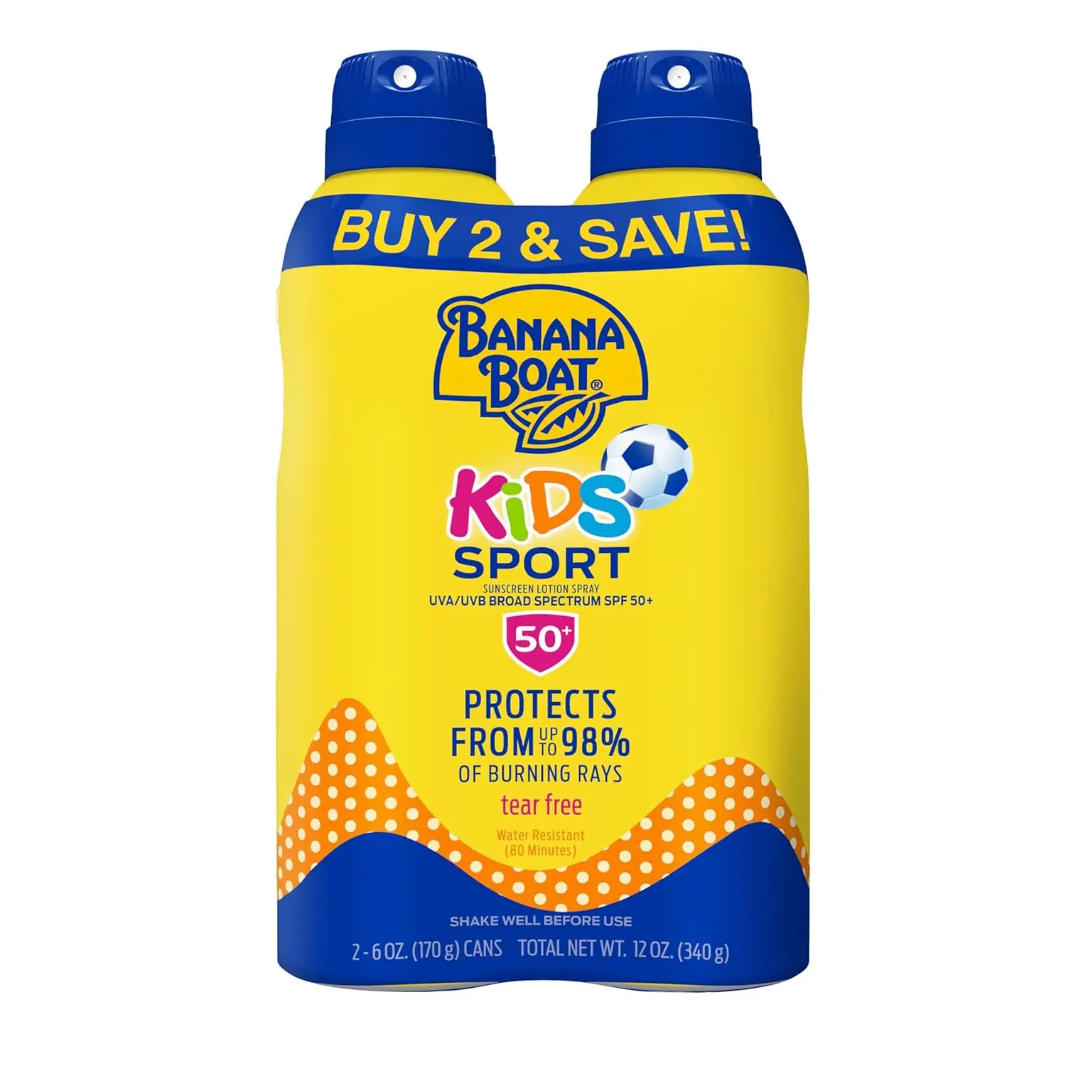 

Kids Sunscreen Spray SPF 50, Twin Pack | Oxybenzone-Free Sunblock for Children, 6oz Each