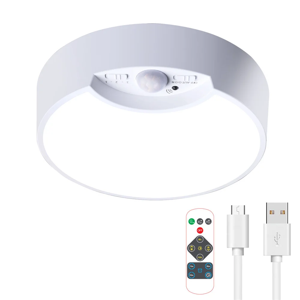 Wireless LED Ceiling Light with Motion Sensor, USB or Battery Powered Pendant, Night Lamp for Bedroom,Kitchen,Bathroom, 19cm