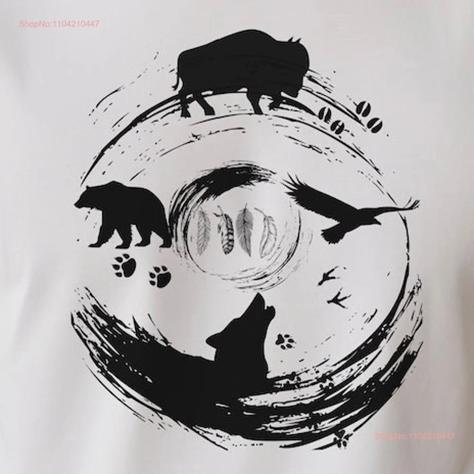 Four Directions Animal T Shirt Buffalo Bear Eagle Wolf Medicine Wheel Sacred Hoop long or short sleeves