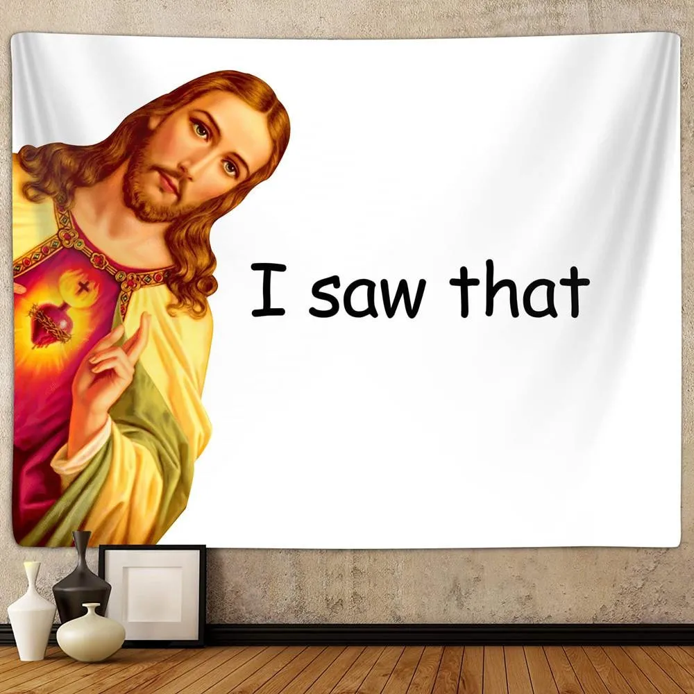 

Jesus Tapestry Christ I Saw That Wall Hanging Christmas Aesthetic Black White Funny Words