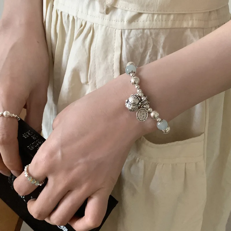 سوار من الفضة الإسترليني مع كرة مرنة صينية للنساء ، قطة محظوظة ، حظ جيد ، موضة فتاة ، هدية مجوهرات ، دروبشيب ، بيع بالجملة #4