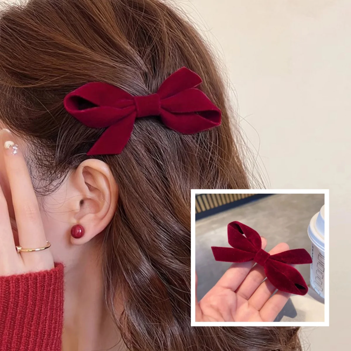 

Бархатные заколки для волос с красным бантом, боковые заколки для волос на Рождество, Рождество, новогодние заколки для лба, зажимы для челки