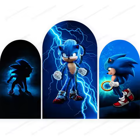 Blue Hedgehog Sonic Arch Backdrop For Boys Birthday Party Decoration Doublesides Photography Background Polyester Studio Props