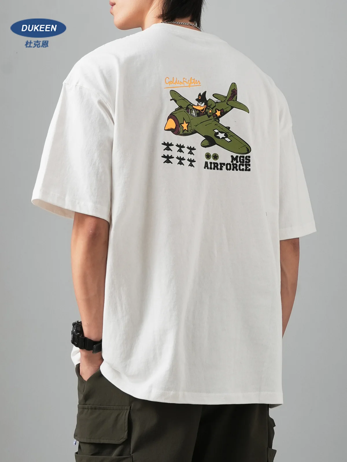 

DUKEEN Funny Cartoon Printed T-Shirt for Men 2025 Summer New Pure Cotton Oversized Short Sleeve Graphic Tees 320G Heavyweight