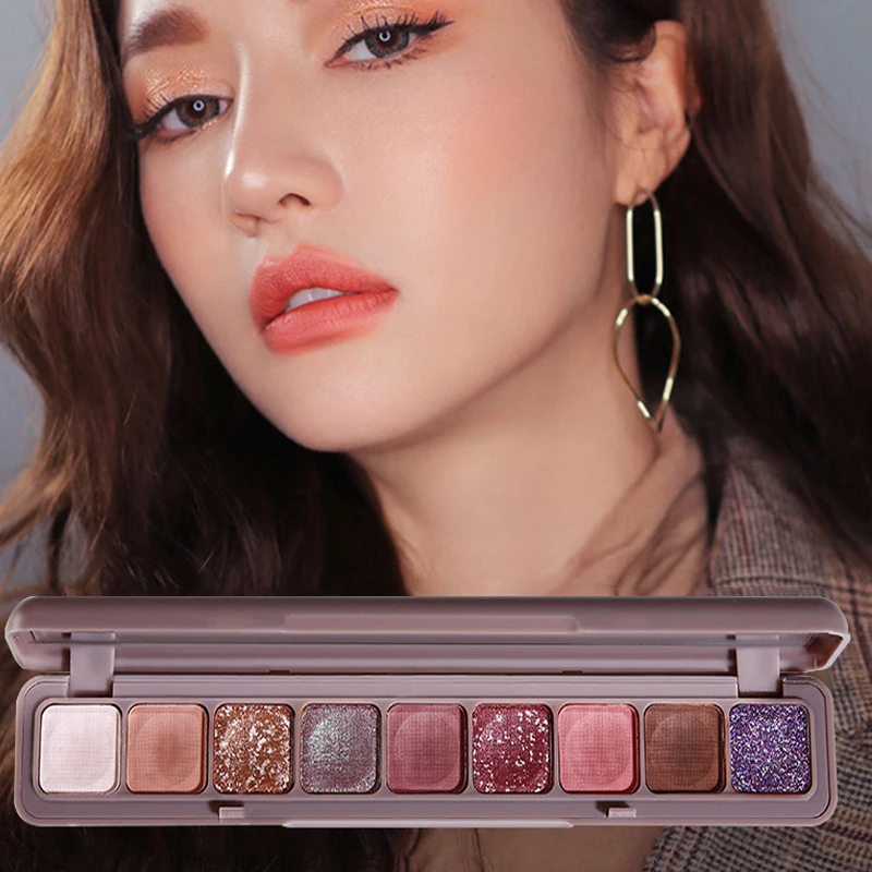 

9 Colors Travel Size Mini Gliltter Eyeshadow Palette Matte Shimmer Nude Make Up Palette Long Lasting Blendable Women Cosmetic