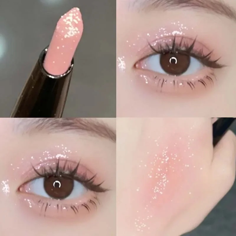 Tropfen förmiger Glitzer Lidschatten Eyeliner Bleistift Make-up wasserdicht dauerhaft schimmern hell pfirsich rosa Text marker liegend Seidenraupen stift