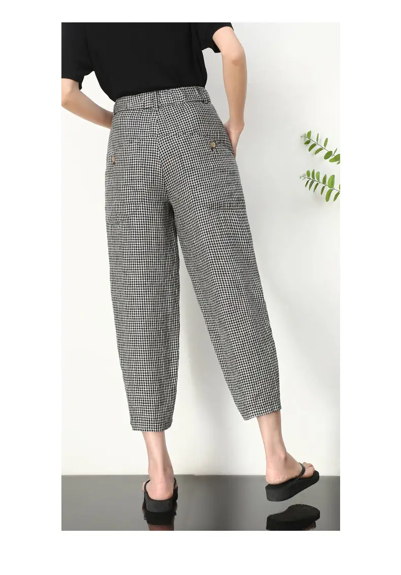 Checkered Cropped Pants For Women's 2026 Summer New Korean High Waisted Loose Drape Wide Leg Harlan Casual Pants