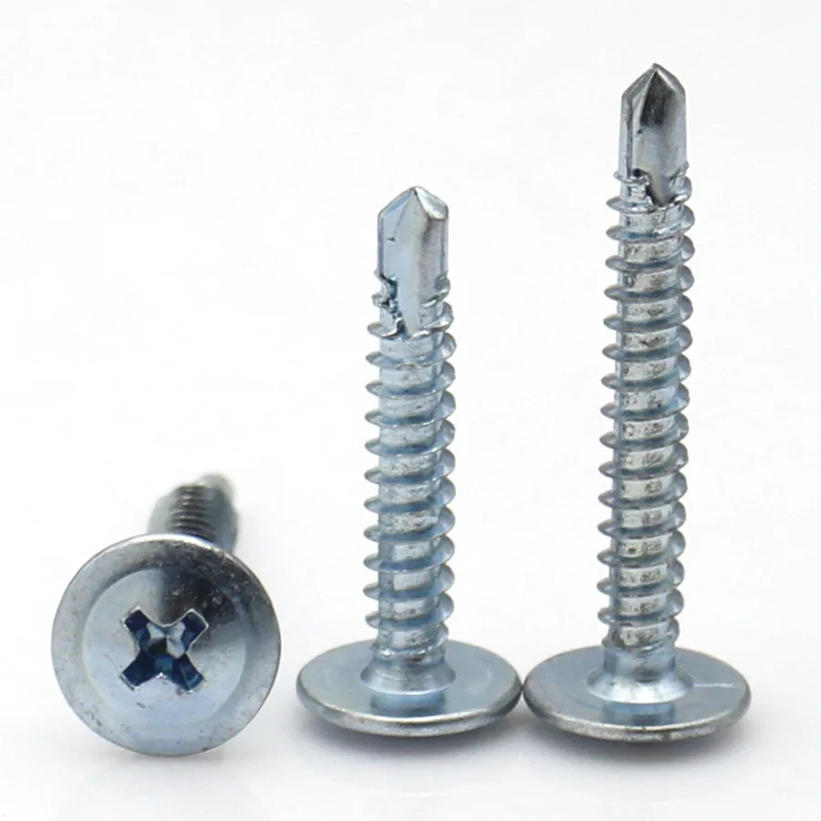 10 قطعة M4.2 M4.8 الزنك مطلي الكربون الصلب/410 SS/304 SS تتوافق الحفر الذيل مسامير كبيرة شقة رئيس مع ختم غسالة