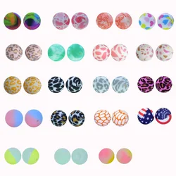 50pcs 15mm Brand New Leopard Petal Pattern Food Grade Silicone Beads DIY Bracelet Key Ring Keychain Accessories