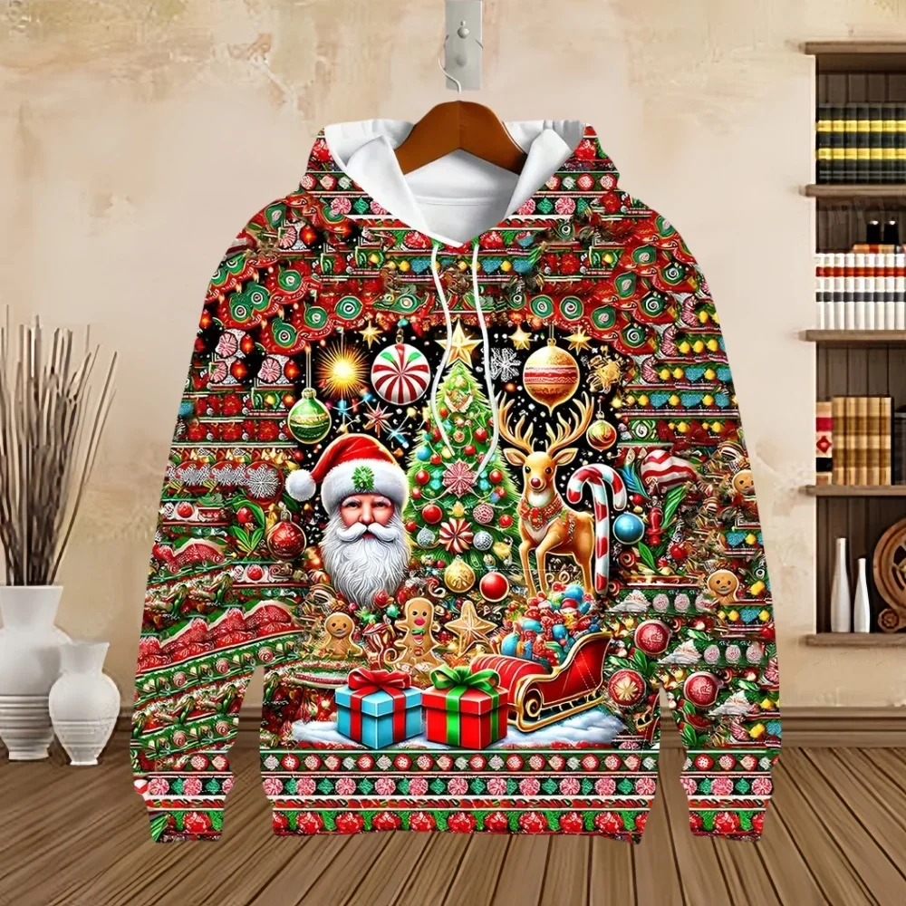عيد الميلاد الرجال هوديي ربيع الخريف مضحك سانتا كلوز طباعة عارضة البلوز البلوز أزياء طويلة الأكمام الجديدة البلوز قمم #2